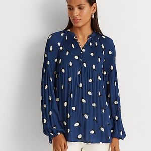 NWT LAUREN BY RALPH LAUREN BLUE FLORAL PLEATED BLOUSE - SIZE SMALL